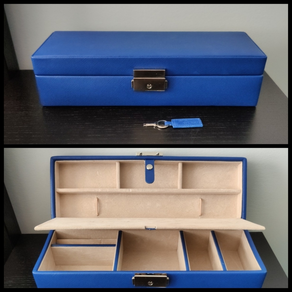 WOLF heritage Safe Deposit Jewelry Organizer Box With Compartment and Lock Blue
